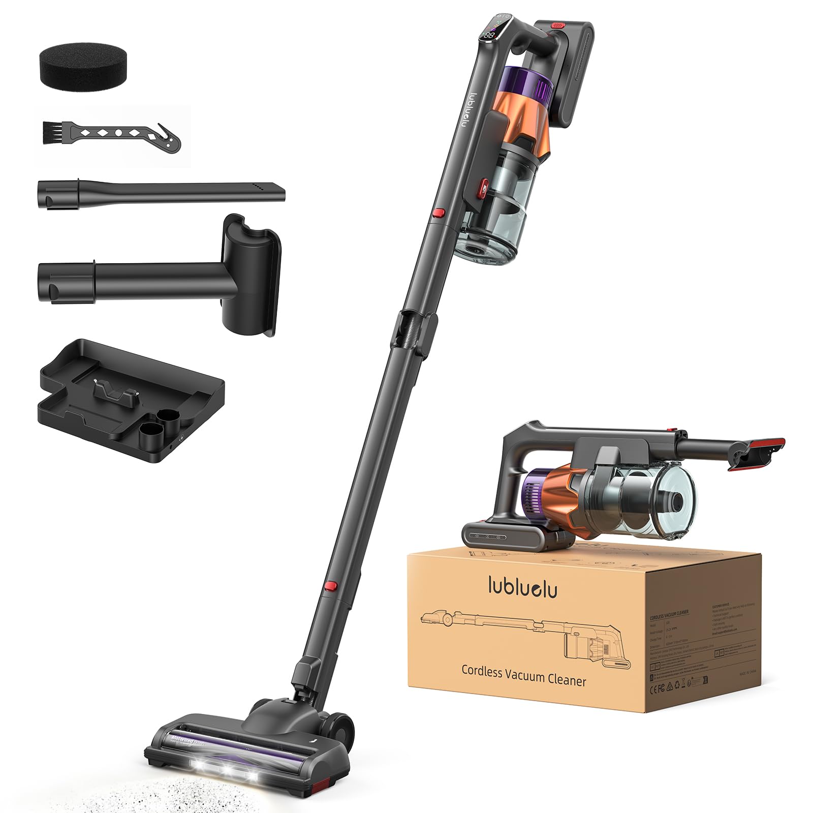 Lubluelu G30 Akku Staubsauger kabellos 55 kPa, 650 W bürstenloser Motor, selbststehend & faltbar, bis zu 65 Min. Laufzeit, mit Ladestation, 7-stufiges Filtersystem, für Tierhaare, Hartböden & Teppiche