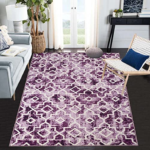 Moroccan Area Rug,3'X 5' Purple Living Room Rug Washable Entryway Rug With Non-Slip Backing Modern Bedroom Rug Soft Faux Wool Floor Carpet For Kitchen Bedroom Bathroom Dining Room #TOP5