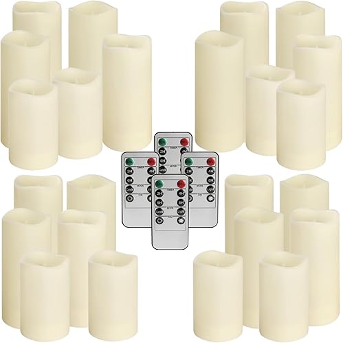 Miniatura 4 de Juego de 24 velas impermeables sin llama para exteriores, velas LED con 4 controles remotos y temporizador, (4 pulgadas, 5 pulgadas, 6 pulgadas x