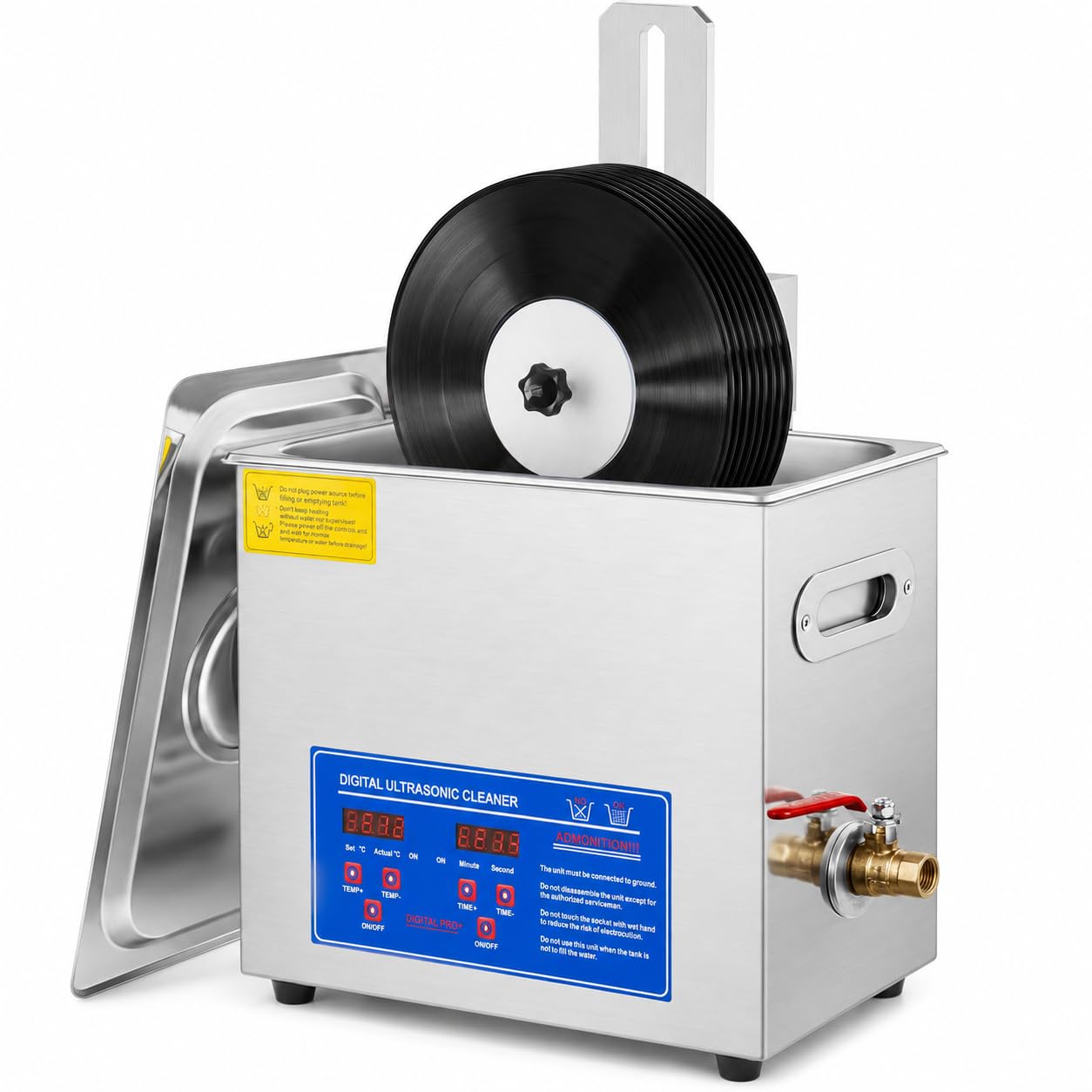 Ultra Vinyl Record Cleaner 6.5L, 180W Lavatrice in acciaio inox con stendibiancheria regolabile, perfetto per la pulizia di dischi, gioielli e oggetti sensibili