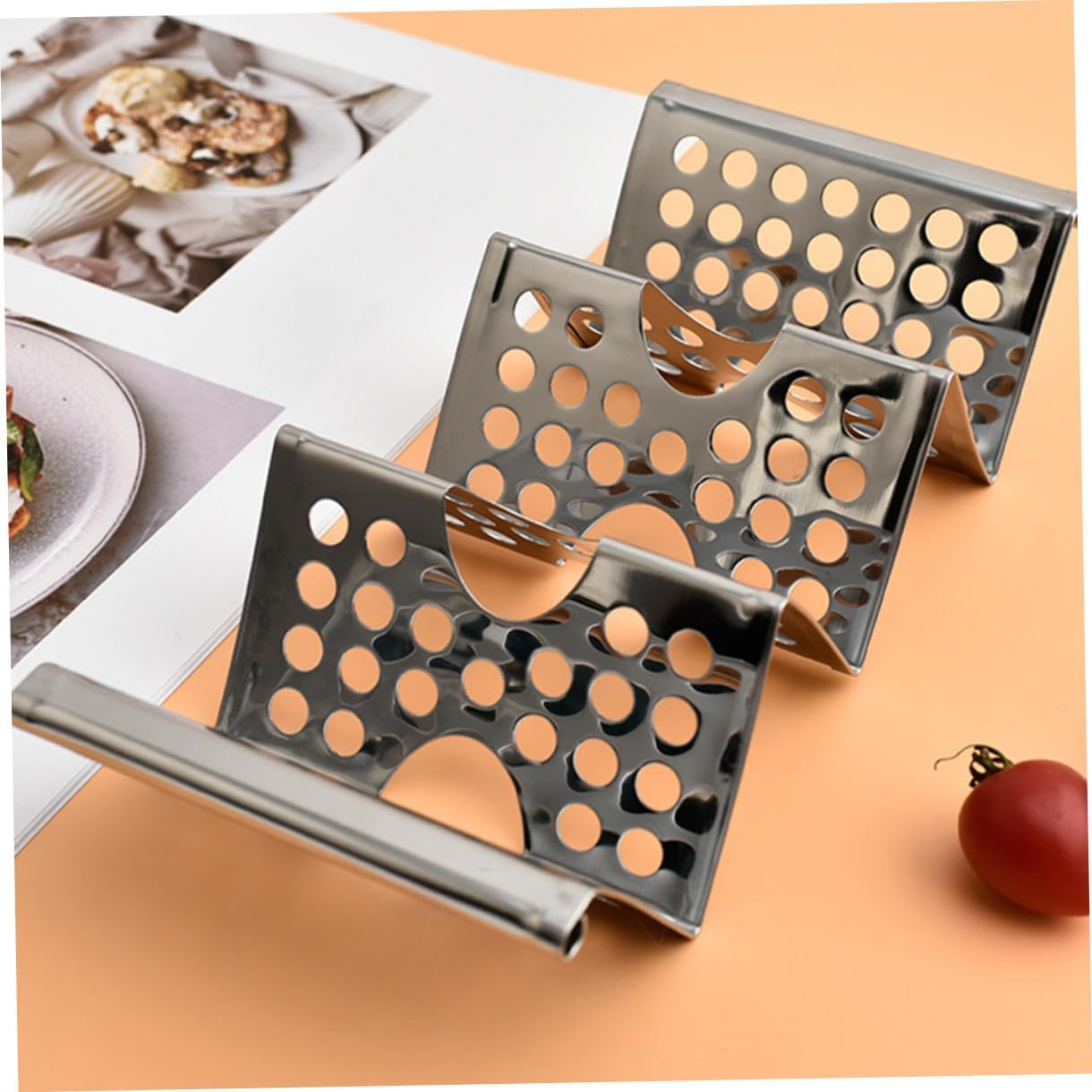 Stainless Steel Metal Taco Holder Rack for Household and Restaurant Use Burrito and Chicken Stand Vertical Taco Organizer with Rust-resistant Design Easy to Clean