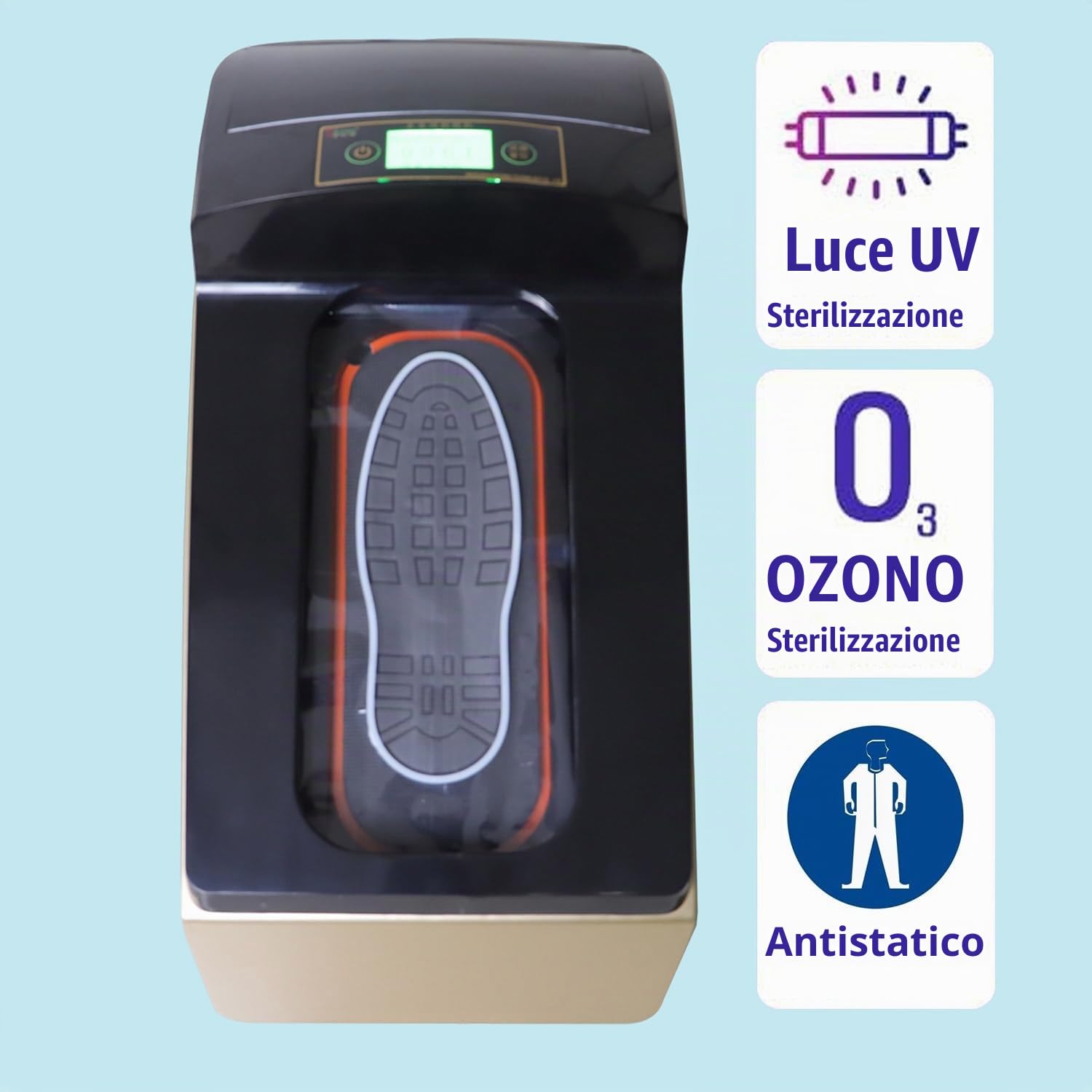 Distributore automatico di copriscarpe con schermo LCD, ozono e sterilizzazione UV, 3 secondi per copertura, include 1000 copriscarpe rotolo, ideale per ospedali, laboratori, camere bianche