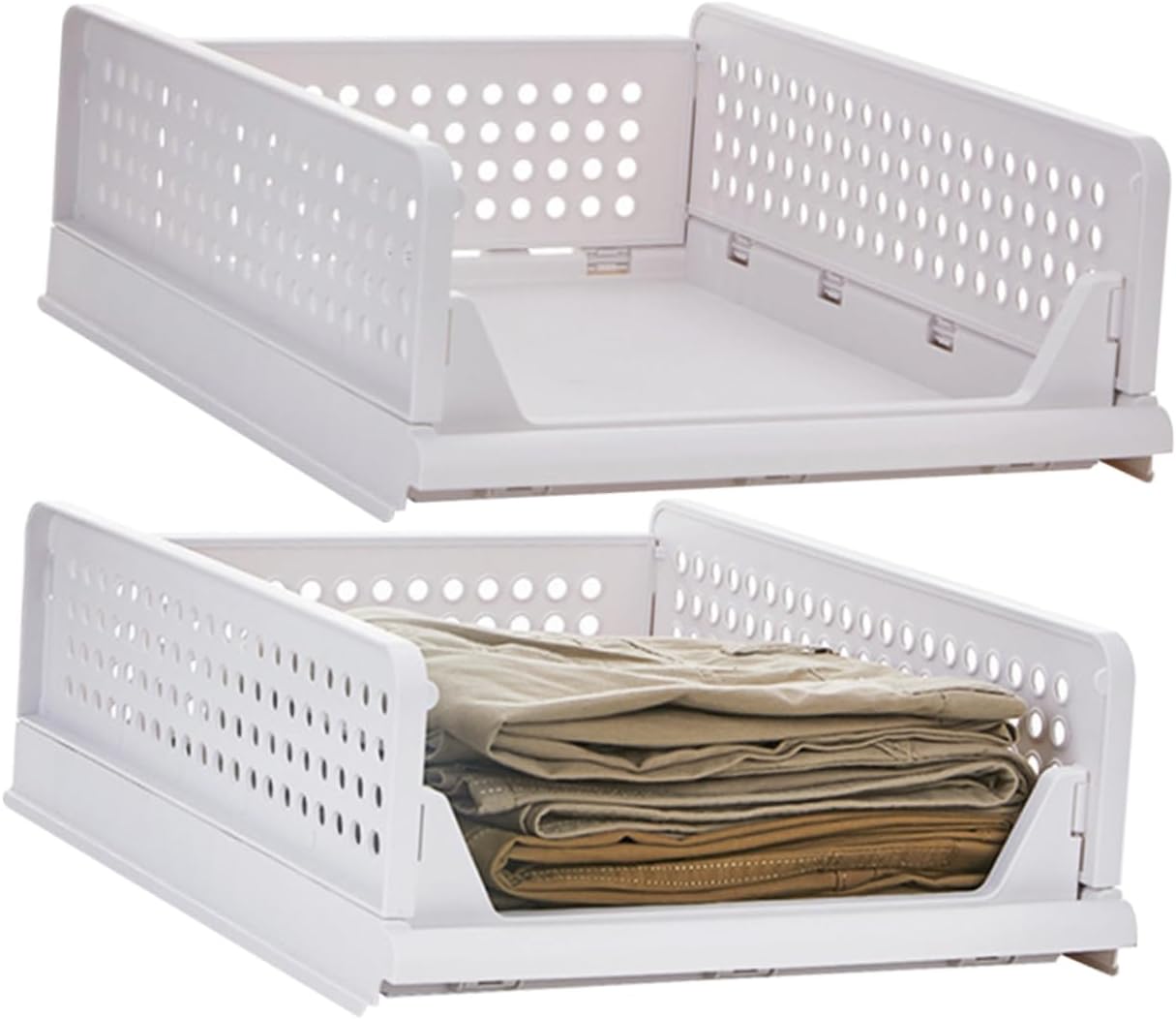 Cabilock 2Pcs Storage Baskets Lightweight Plastic Drawer Organizers for Clothes Stackable Closet Storage for Wardrobe and Desktop