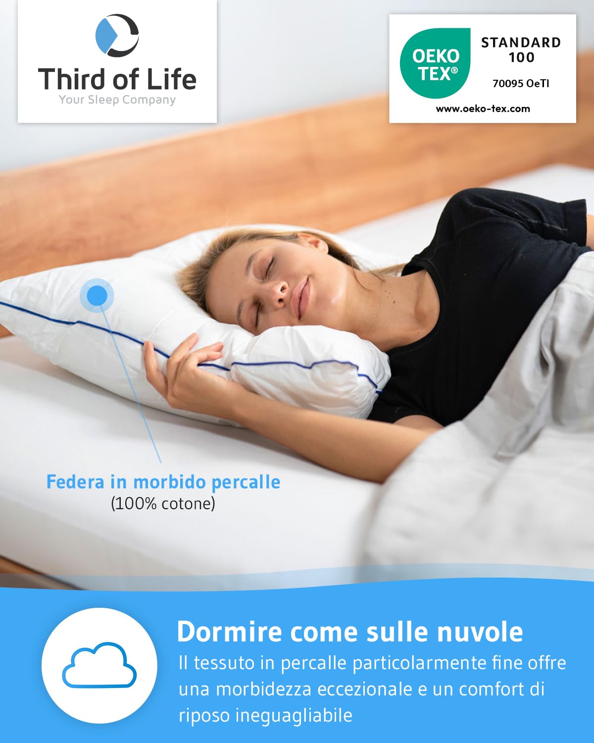 Cuscino inSPIRO 40x70 cm | Morbido come la piuma, fermo come il Memory Foam I Cuscino ergonomico per dormire sulla schiena, sul fianco o a pancia in giù | Morbido e Leggero | Lavabile in Lavatrice