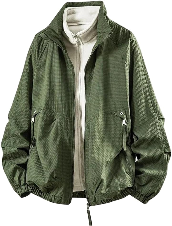 Men Thick Fleece Jacket Warm Fleece Jacket Two-Piece Set Stand Up Collar Outerwear