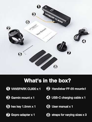 Miniatura 6 de VANSPARK CL800 Bike Lights, Max 1000 Lumens Bike Headlight with Cut Off Beam, 3500mAh USB-C Rechargeable Bicycle Light, CNC-Machined Aluminum Body