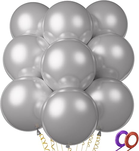 32 globos grandes de color plata perla de 18 pulgadas, globos redondos de látex grandes plateados para decoración de cumpleaños y boda.