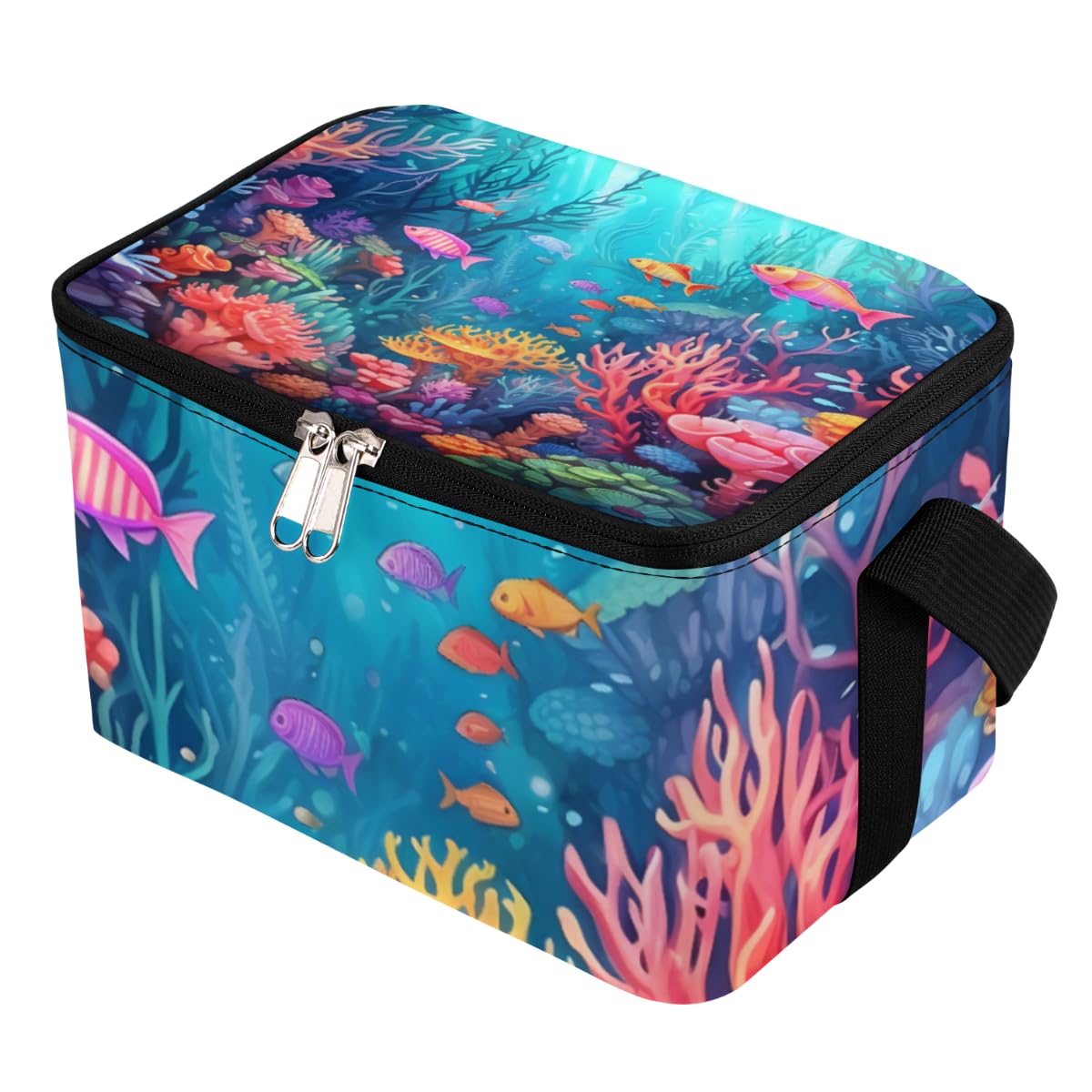 GzLeyigou Lunch Bags for Women Men 9 Cans,Underwater World Fish Sea Hot & Cold Food Delivery Bag Insulated Grocery Bag Insulated Lunch Box Ocean Theme Cooler Bag for Office Work Picnic Beach