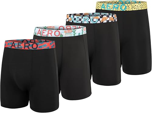 AEROPOSTALE Calzoncillos tipo bóxer para hombre, paquete de 4 calzoncillos de poliéster y elastano