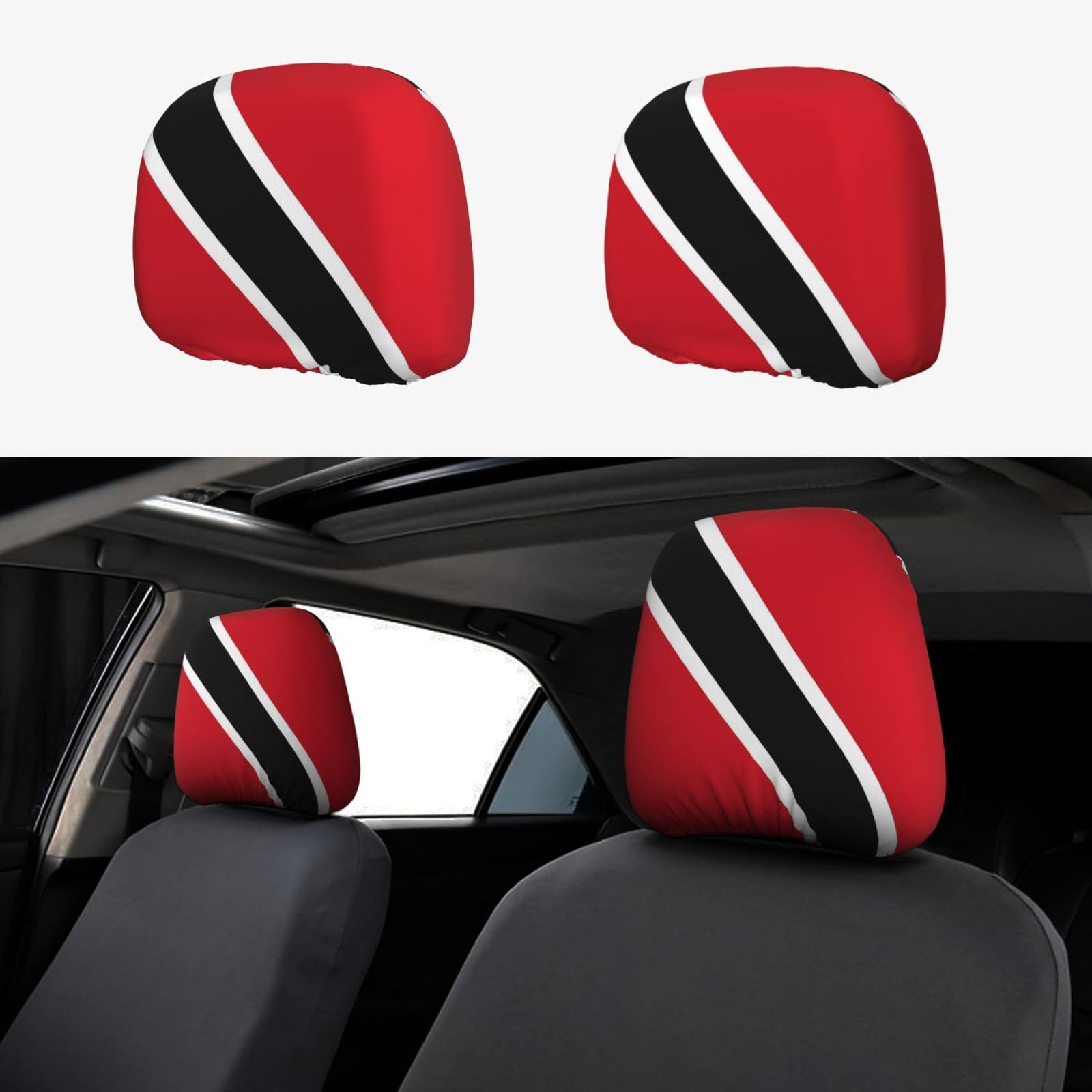 RISOIU Trinidad and Tobago Flag Headrest Covers for Cars 2 Pack Car Headrest Cover Soft Elastic Seat Head Rest Protector Auto Front Seat Rest Decoration Universal Interior Car Accessories