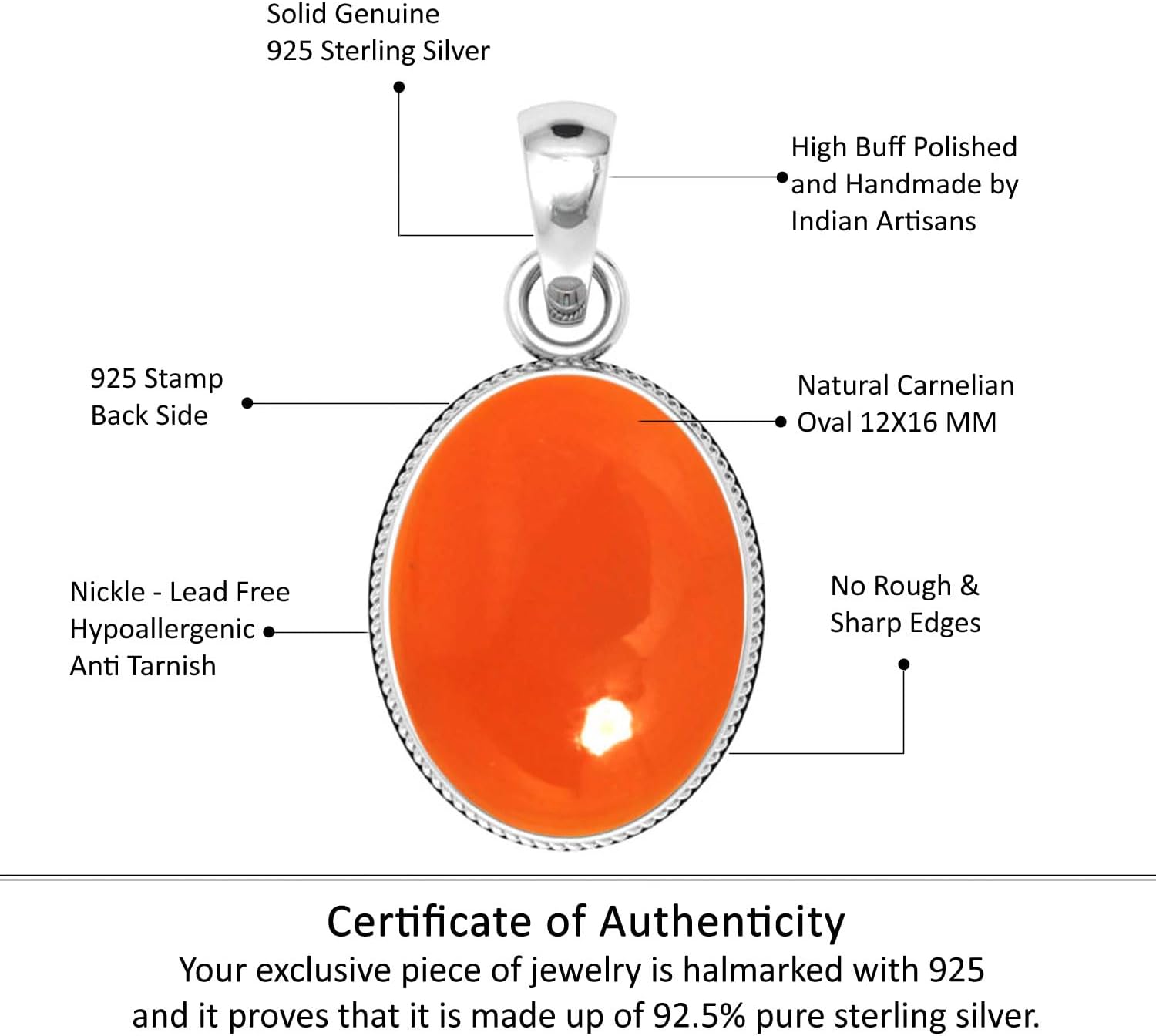 Chunky Natural Gemstone Pendant Necklace For Women Onyx, Turquoise, Amber, Garnet Oval Boho Genuine 925 Sterling Silver Handmade Jewelry