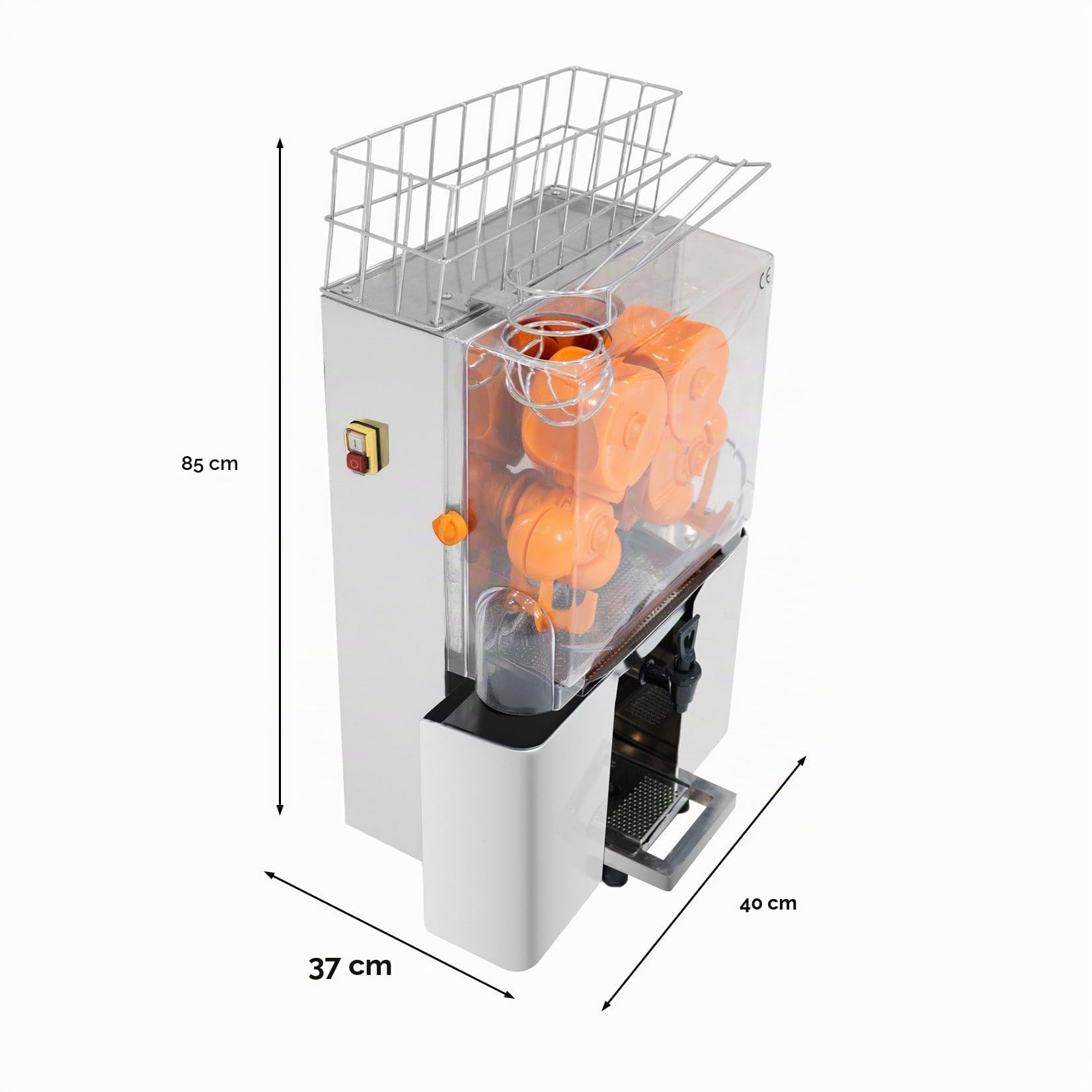 Spremiagrumi Professionale Automatico Elettrico Acciaio Inox 220V 120W Resa 40-50% 22 Arance al Minuto Pressa per Agrumi con Rubinetto Cavo 1,8m Filtri Vasche di Raccolta
