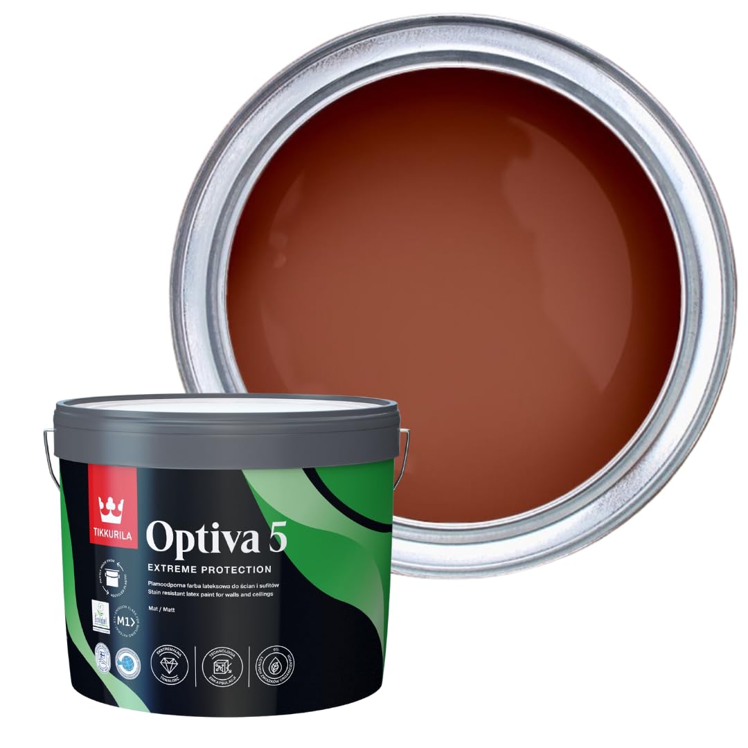 TIKKURILA Optiva 5 Matt Emulsion Paint – Durable, Scrubbable & Easy-Clean for Walls and Ceilings | Zero VOC - 10L Terracotta N405