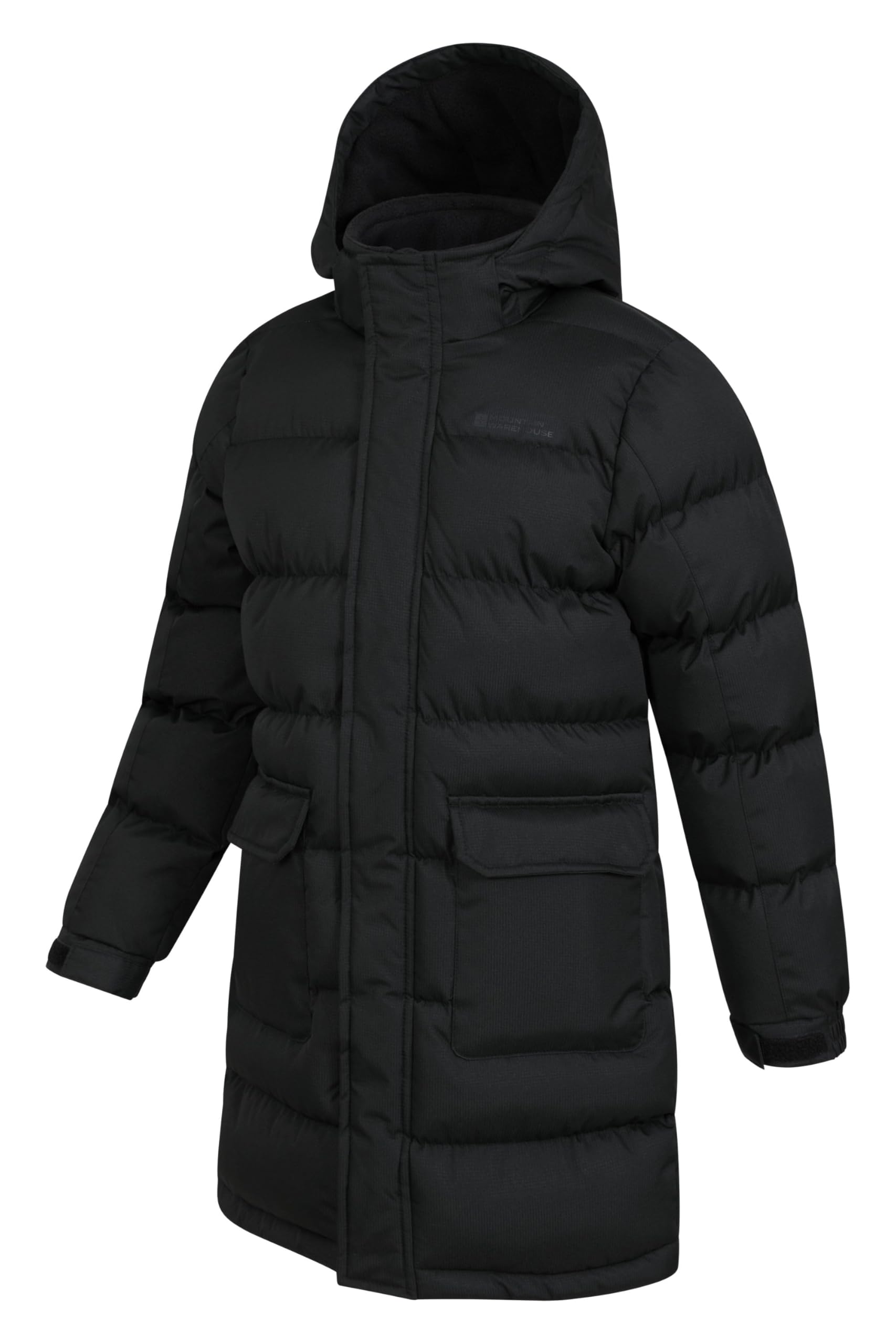 Mountain Warehouse Doudoune synthétique Longue résistante à l'eau pour Enfant - Poches zippées et Capuche Amovible - Idéal pour Le Camping de Printemps, l'extérieur
