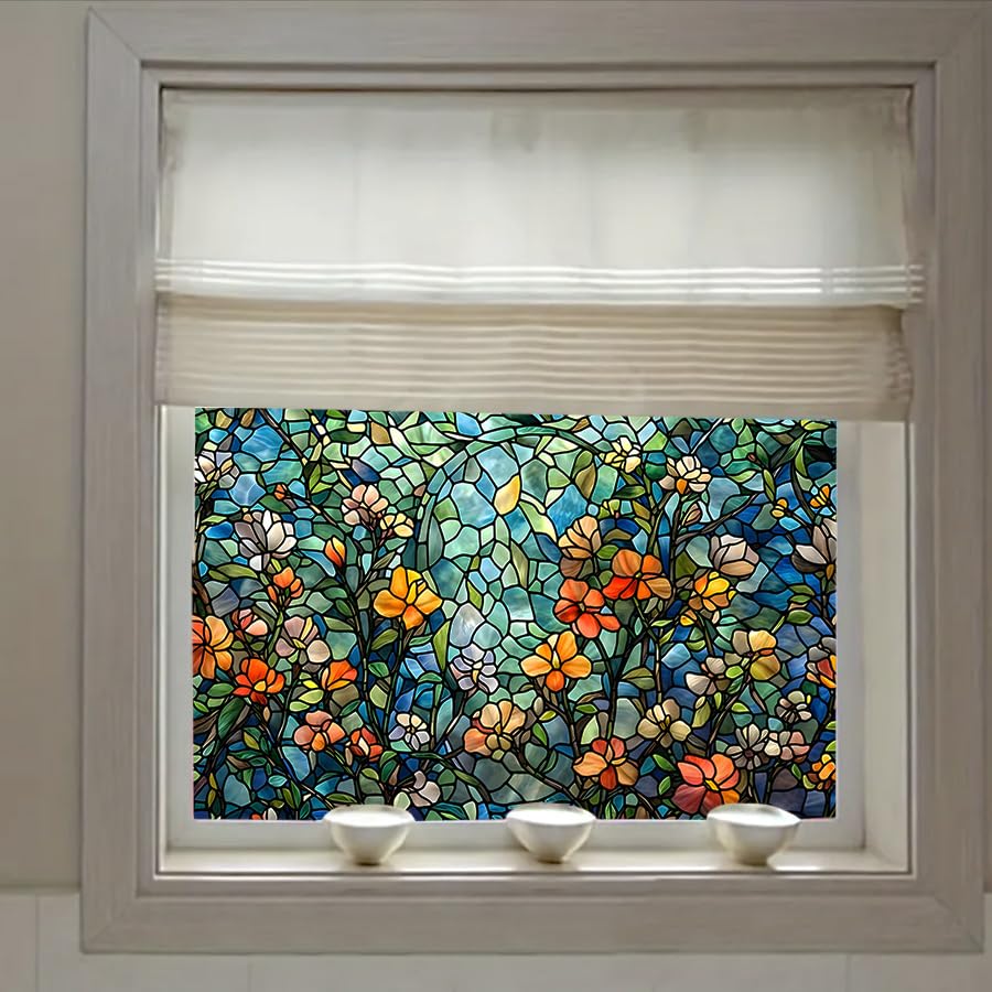 Zielona pomarańczowa szara matowa folia okienna, prywatność, samoprzylepna, statyczna, przylegająca, do okien łazienkowych, bez kleju, matowa folia, 45 x 100 cm, opakowanie 4 szt