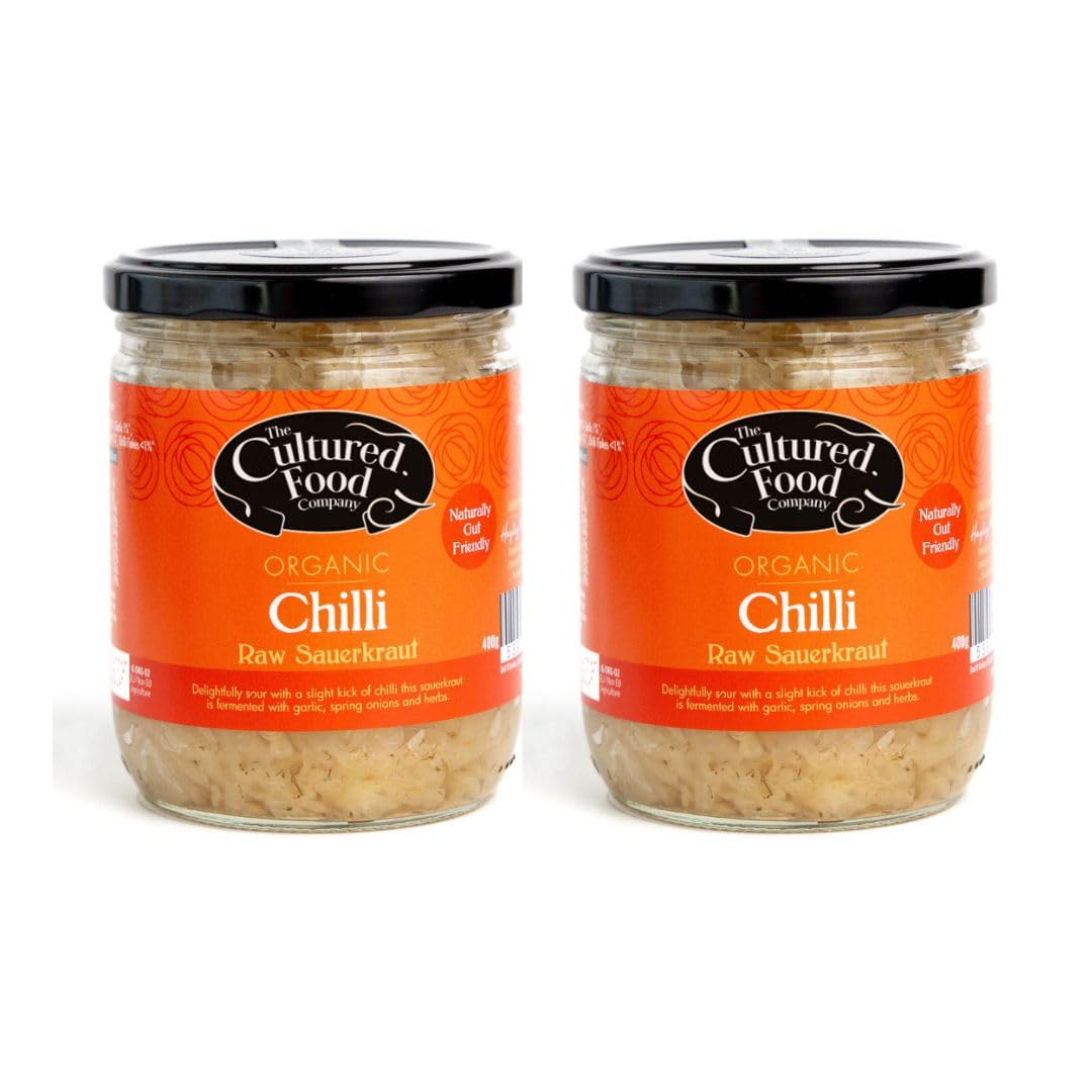 The Cultured Food Company Chilli & Dill Sauerkraut 400g Jar x 2 - Organic Sauerkraut, Raw & Unpasteurised - Probiotic - Gut Healthy - Traditionally Fermented - No Preservatives - Vegan