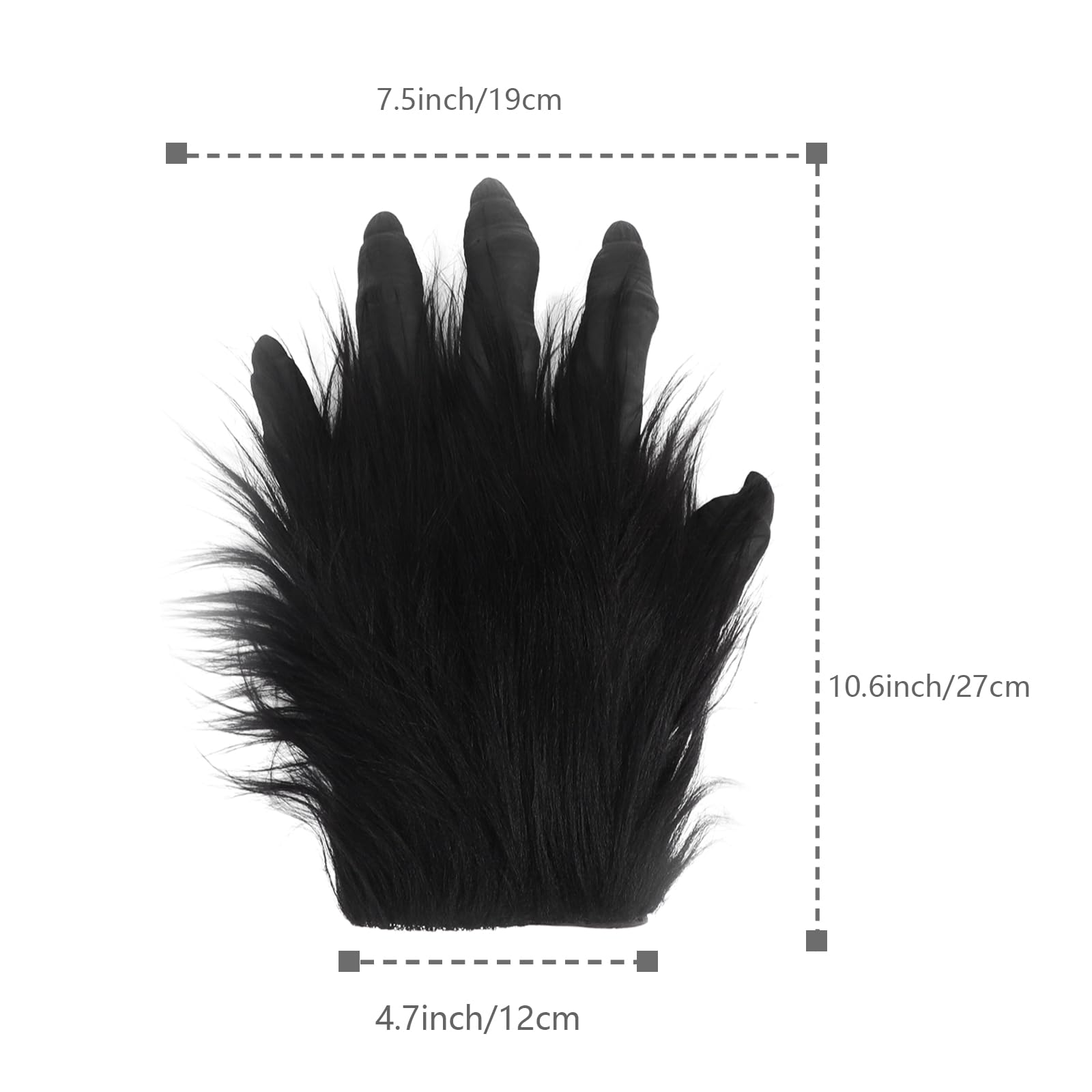 Halloween Orangutan Gloves Beast Paw Gloves Claw Hairy Furry Wolf Gloves for Adults Cosplay Party Fancy Dress Themed Parties Festival Stage Costume Accessory (Black) - Image 3