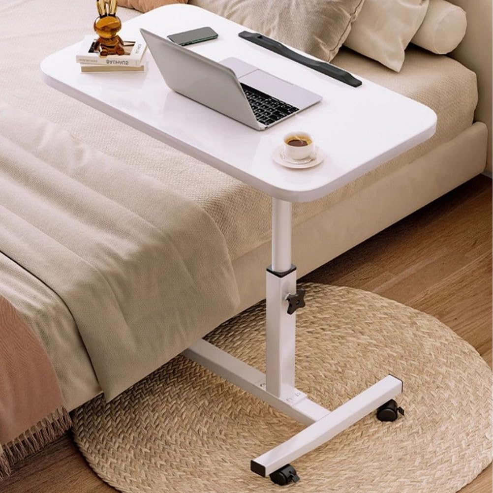 SXZenSpace C Shaped End Table Adjustable Height with Wheels, Couch Tables That Slide Under,Mobile Side for Living Room,Study Room,Bedroom,White