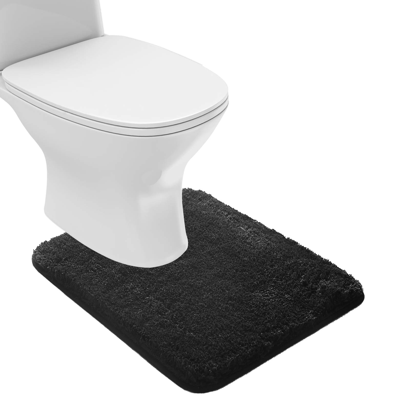 Suchtale Non Slip Bath Mat, Water Absorbent Soft Microfiber Shaggy Bath Mat, Machine Washable Thick Plush U Shape Toilet Rug (20 x 24, Black)
