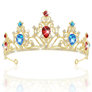 AHONEY Peach Tiara and Crown for Women, Crystal Crowns Rhinestone Princess Tiaras for Birthday Prom Halloween Party Accessories Gold Peach