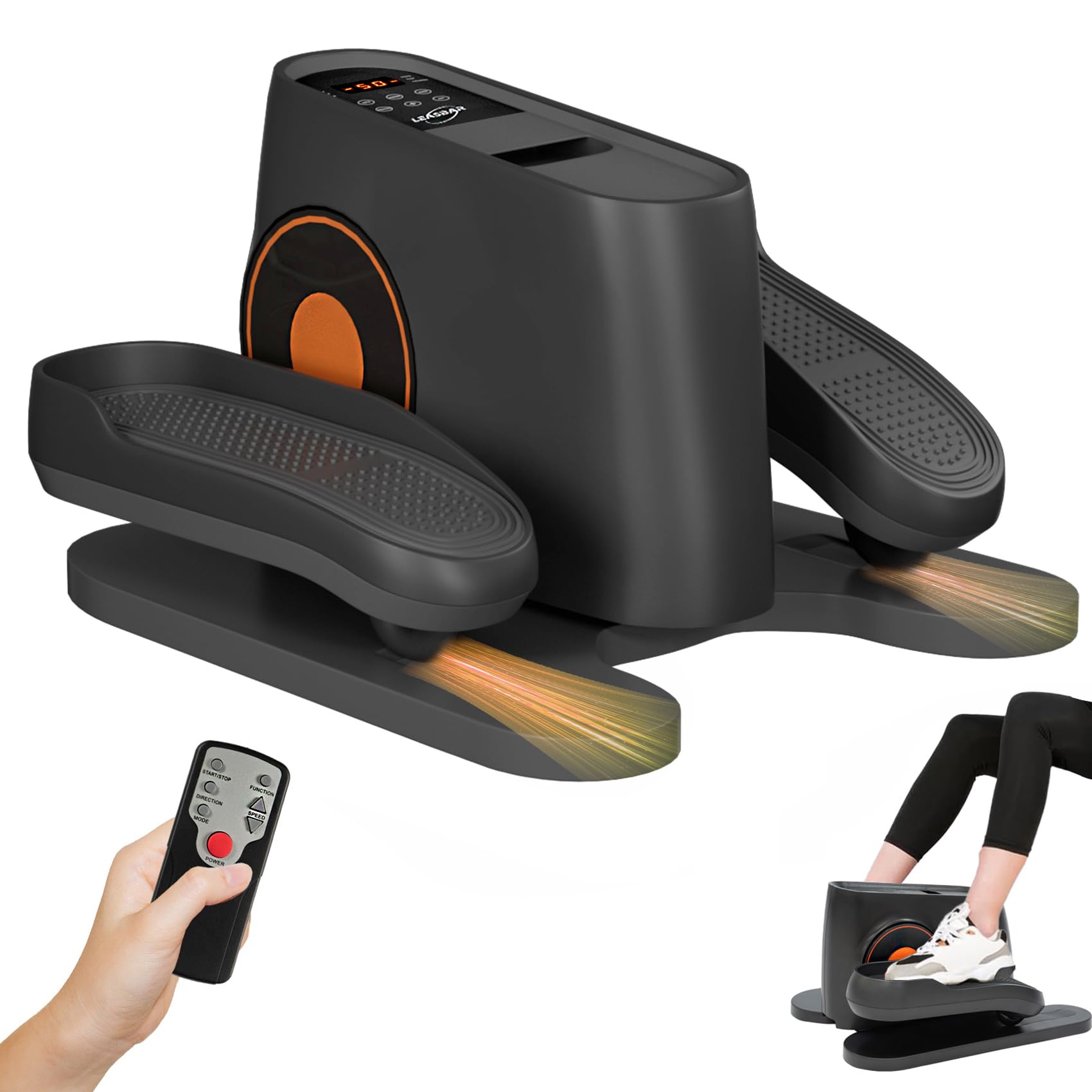 Under Desk Elliptical Machine, Electric Ellipse Leg Exerciser for Seniors, Elliptical Exercise Machine Home Use Seated Pedal Exerciser with Remote Control and Large Pedals