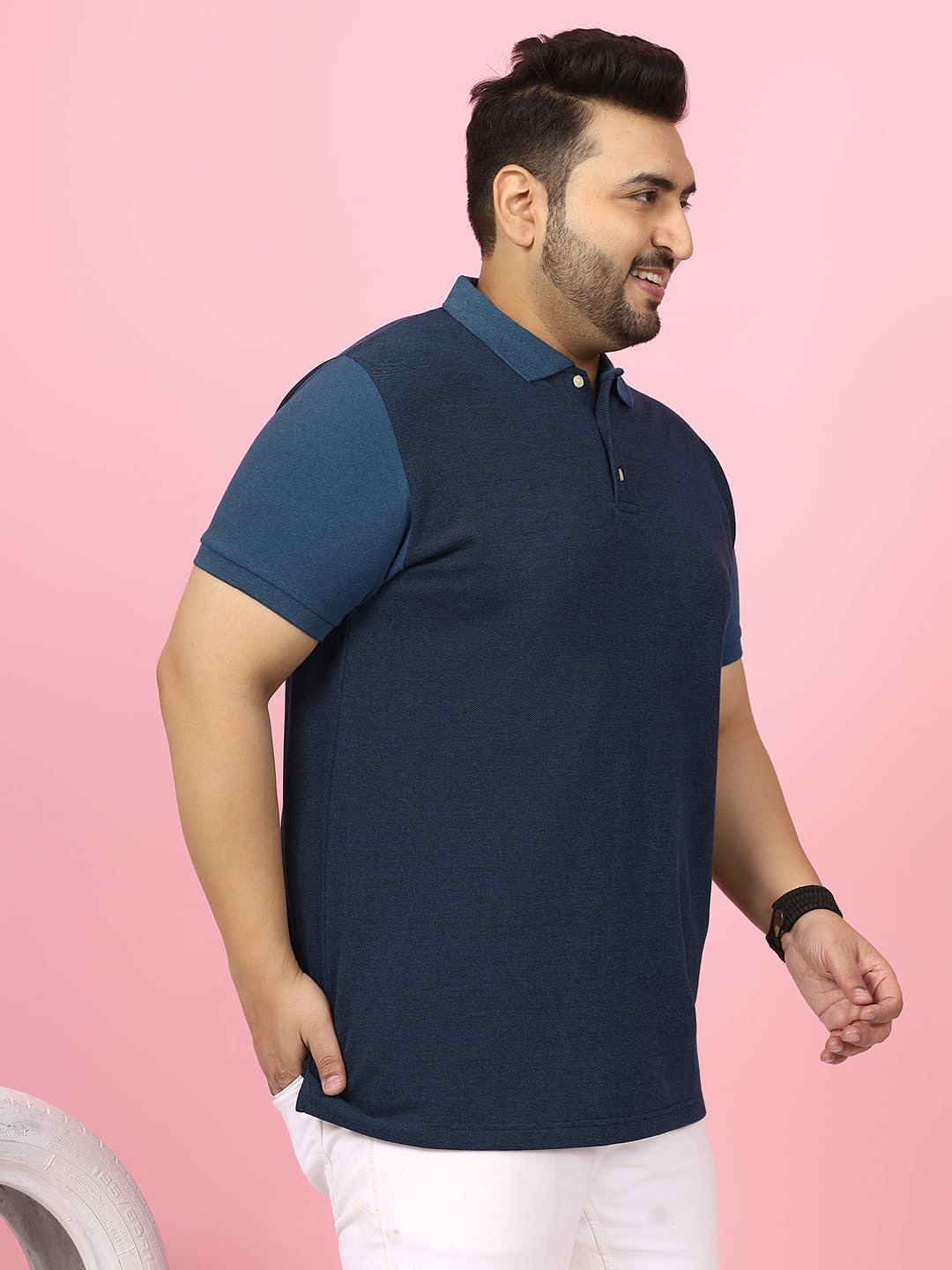 Bigbanana Wielokolorowa męska koszulka polo z półdługim rękawem Plus Size