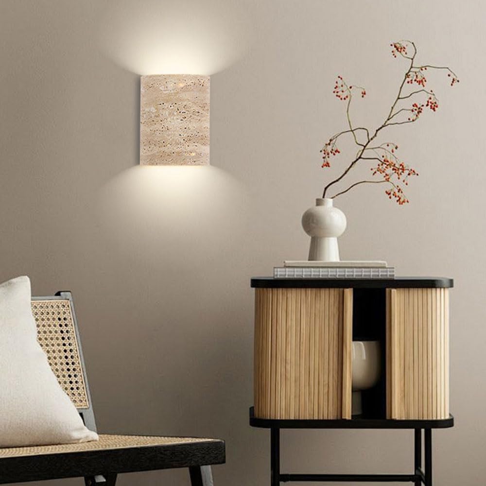 Applique da parete in pietra naturale Light Mid Century Wabi Sabi Wall Light 10W Lampada da parete per esterni impermeabile Su e Giù Lampada per montaggio a parete Portico Travertino Apparecch