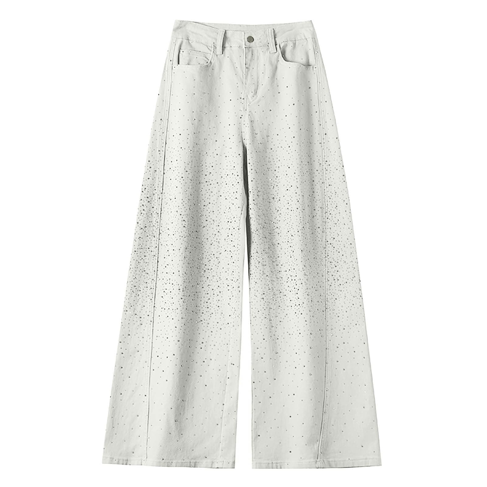 Pantalones De Verano Mujer De Trabajo, Pantalones Vaqueros Mujer Chino, Acampanados Talle Alto Adornos Estrellas por Toda La Prenda DiseñO Patchwork Mezclilla Desgastada Pantalon Pirata Pantalón
