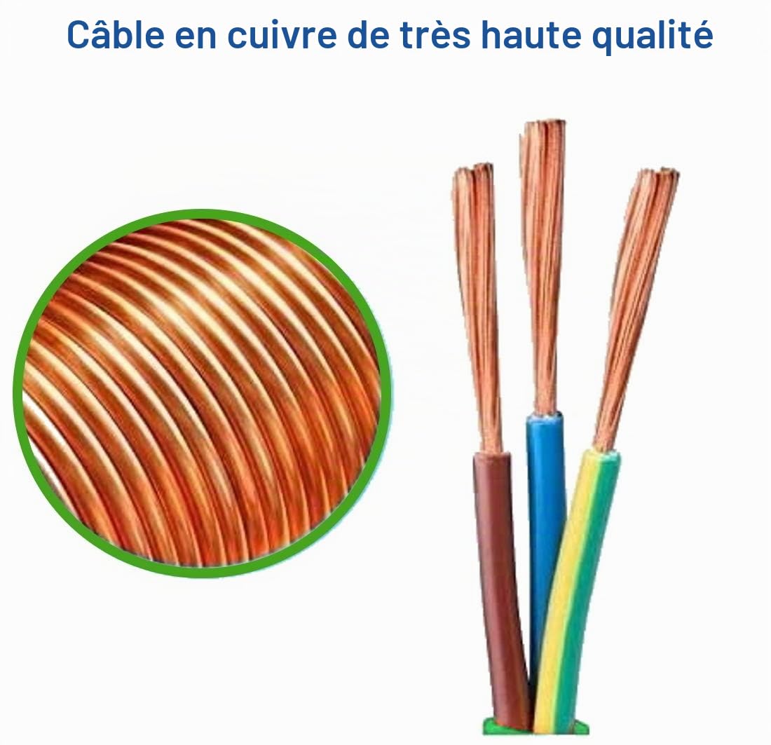 Rallonge Schuko, 30 m, câble d'alimentation vert, IP44, allant jusqu'à 3500 W, de qualité supérieure, pratique, pour le jardin, l'extérieur