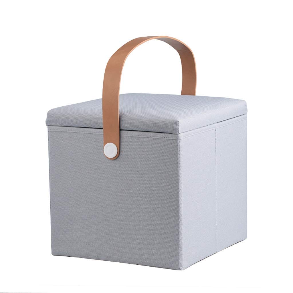 Pouf coffre de rangement pliable en lin gris pour salon et pique-nique