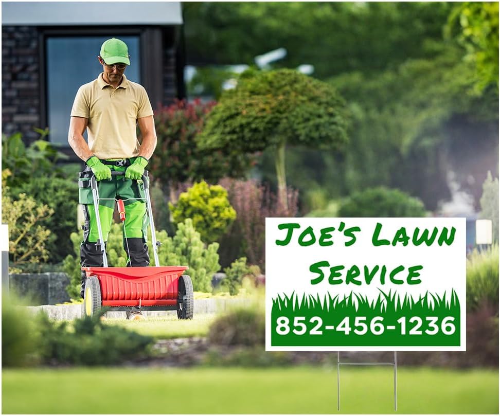 Custom Yard Signs Lawn Service 18x12" - Single Sided Print - Add Your Name & Number! Glossy, UV-Ink for Durability, Small Business Marketing (25)