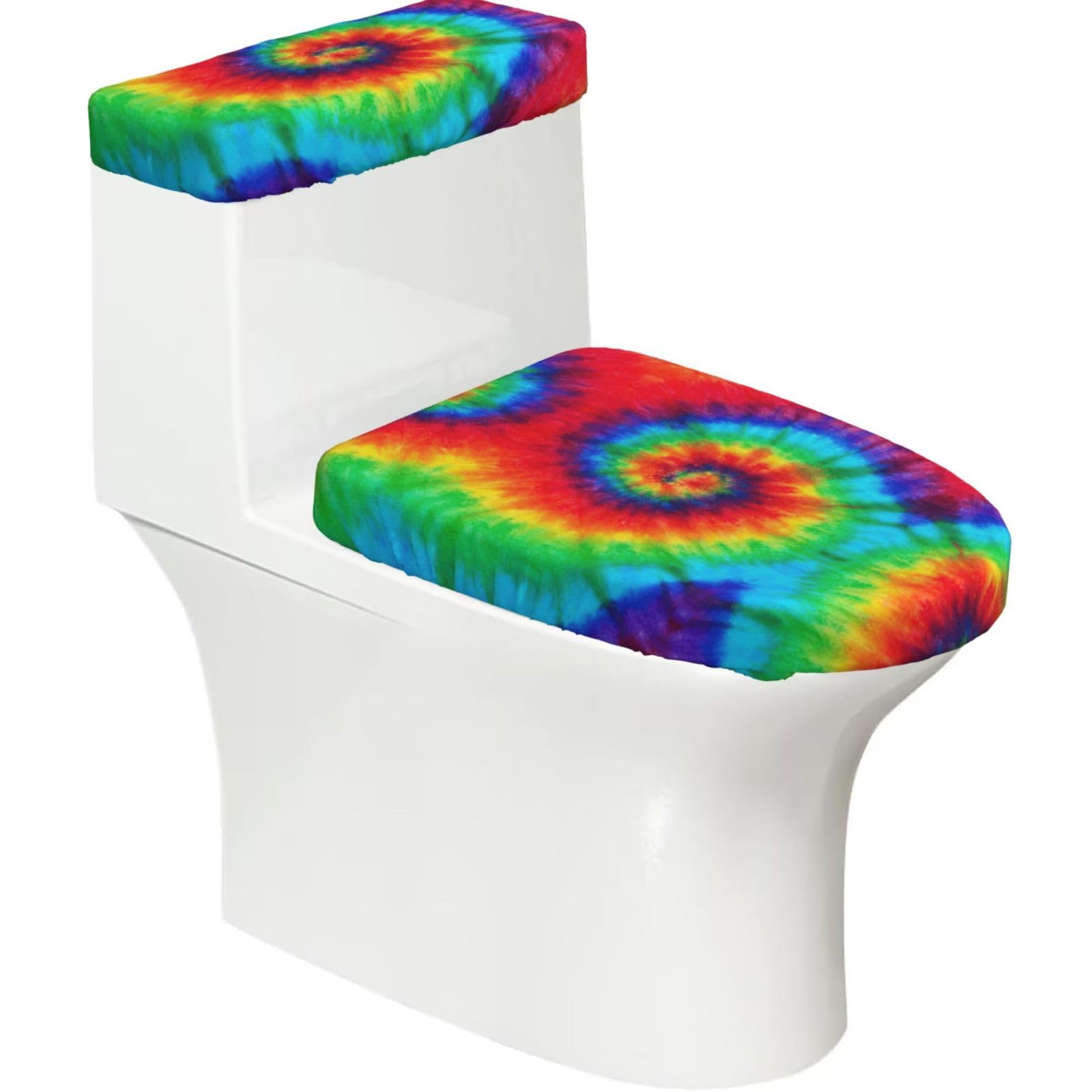 Flghjnbjn Black Tie Dye Hippies Printed Toilet Tank And Lid Cover Set Of 2 For Most Bathrooms, Fits Elongated Round Toilets