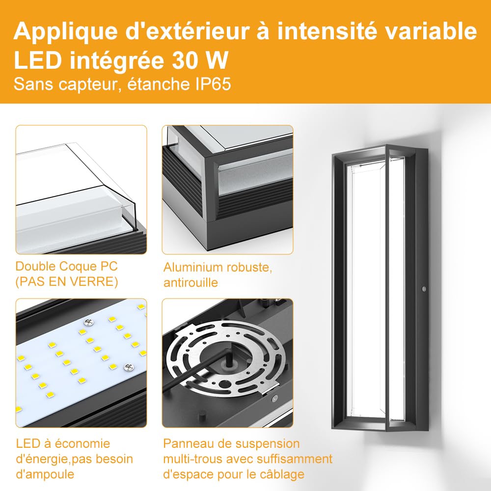 Sytmhoe 40 cm‌ Applique Murale Exterieur Moderne Dimmable 3CCT 30W IP65