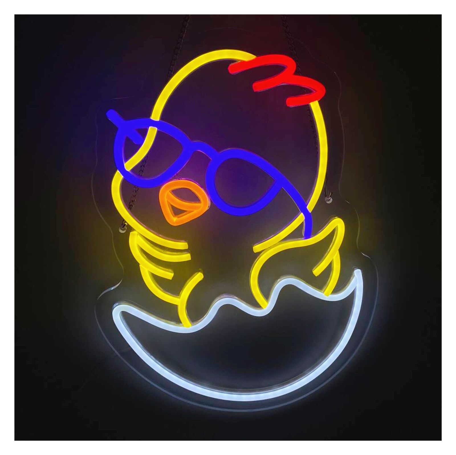 XENITE Luces Art Decoration Christmas Luz De Neón De Pollo Bebé, Letrero De Neón De Huevo Agrietado, Señales De Atmósfera Regulables Alimentadas Por USB, Para Decoración De Pared, 38.1cm×28cm