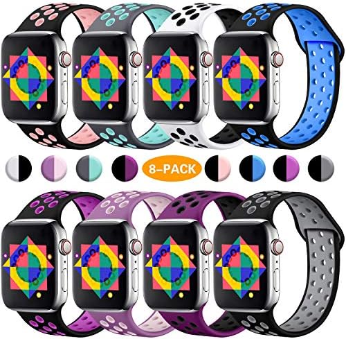 ilopee Sport Band Compatible for Apple Watch 40mm Series 5 4, Breathable Strap Wristbands with Holes for iWatch 38mm Series 3 2 1 Women Men, Multi Colors, S/M