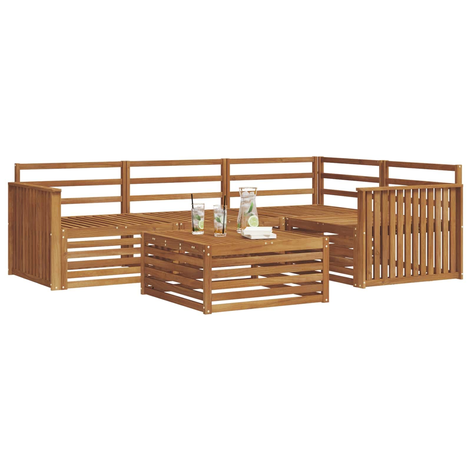 Ensemble de Canapés d Extérieur 5 Pièces Naturel en Acacia Massif Modulable Lounge Salon de Jardin avec Accoudoirs Résistant aux Intempéries pour Terrasse Patio Confortable et Facile à Entretenir