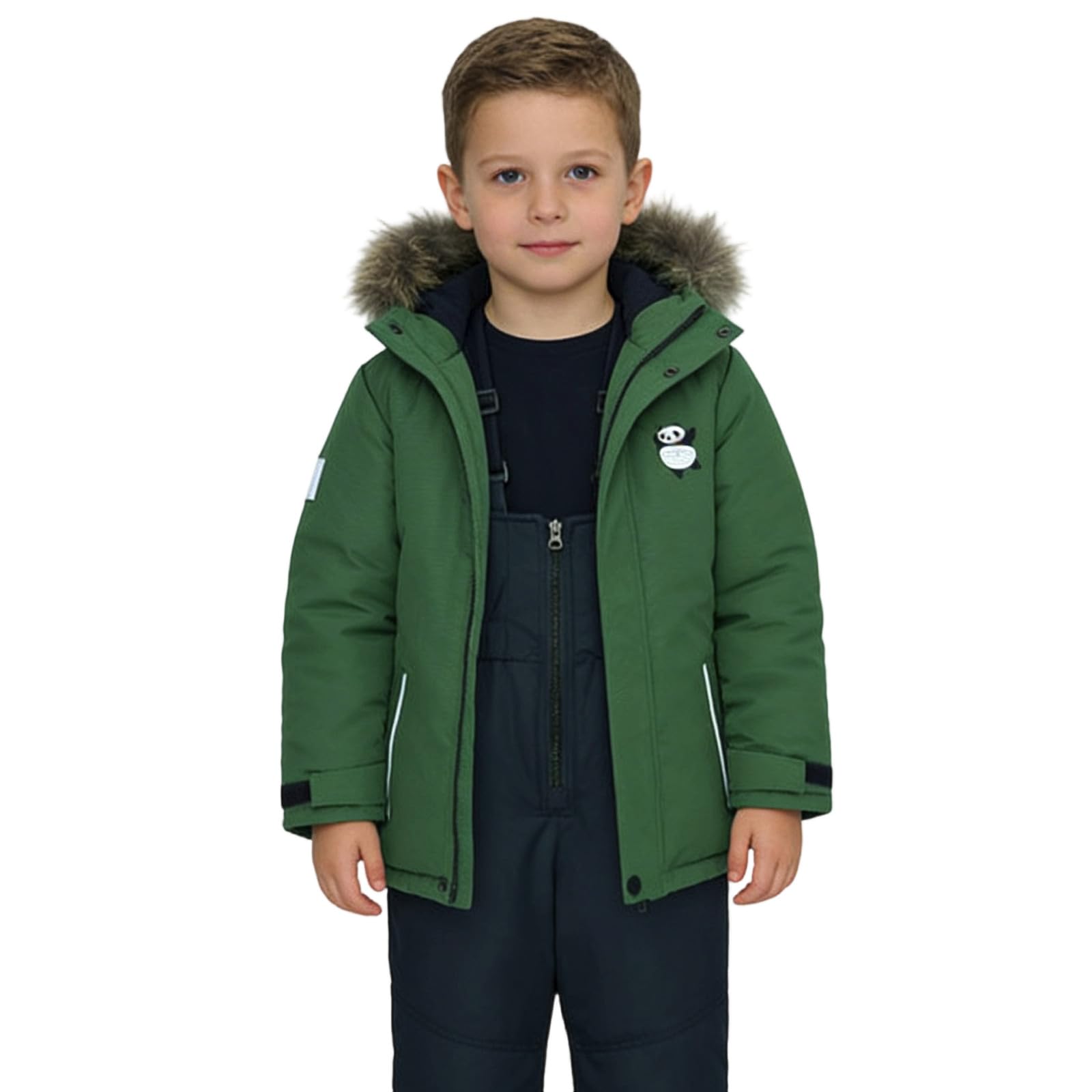 Generisch Traje de invierno para deportes de invierno con peto, resistente al viento, cálido, impermeable, traje de nieve para niños y niñas, ropa de juego para exteriores (verde militar, 3-4 años)