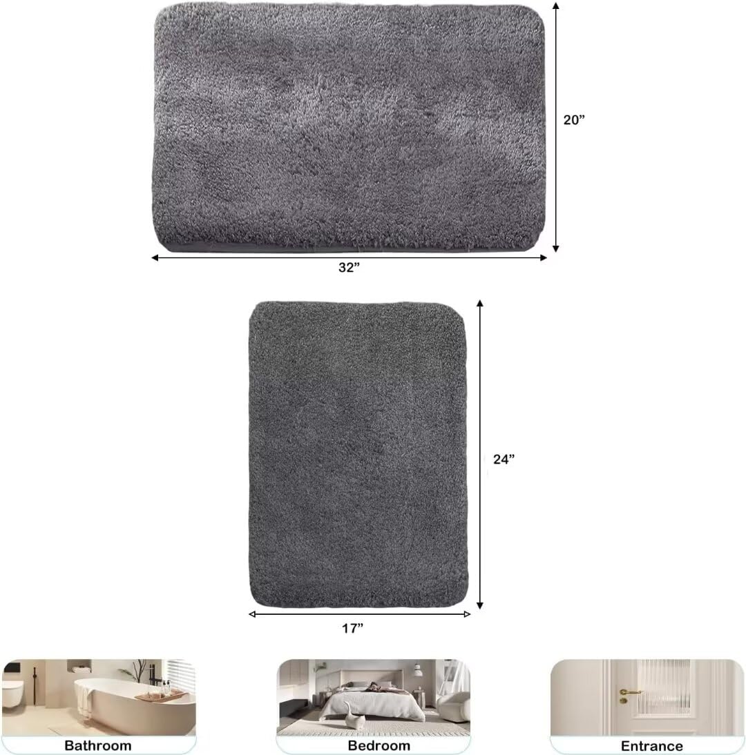 Set di 2 tappetini da bagno antiscivolo in microfibra, ultra morbidi, assorbenti, per bagno e doccia, lavabili (grigio scuro, 40 x 60 cm e 50 x 80 cm)