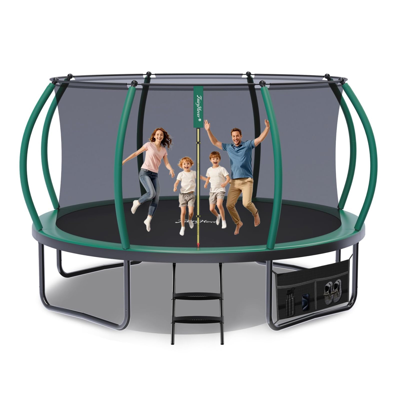 Trampolin Outdoor,Gartentrampolin mit Sicherheitsnetz,Rundes Kindertrampolin mit Leiter und Schuhbeutel,Kürbis-Design Riesentrampolin,Outdoor Trampolin für Kinder & Erwachsene