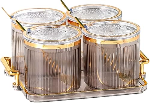 Tarros acrílicos para especias de condimentos, caja de especias para condimentos con tapas y cucharas y bandeja, recipientes de plástico