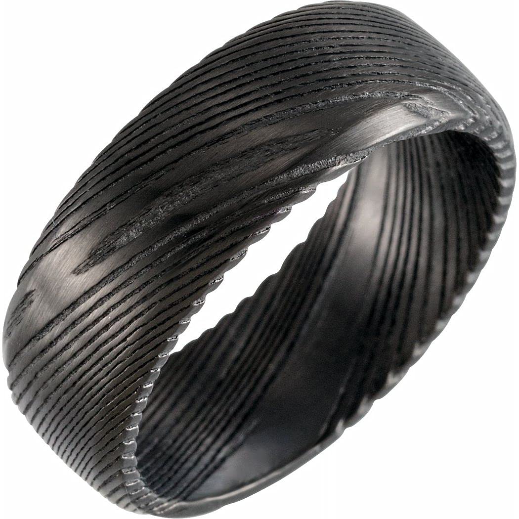 JewelryWebDamascus Steel Polished Flat Black Patterned Band - Jewelry Gift for Mom