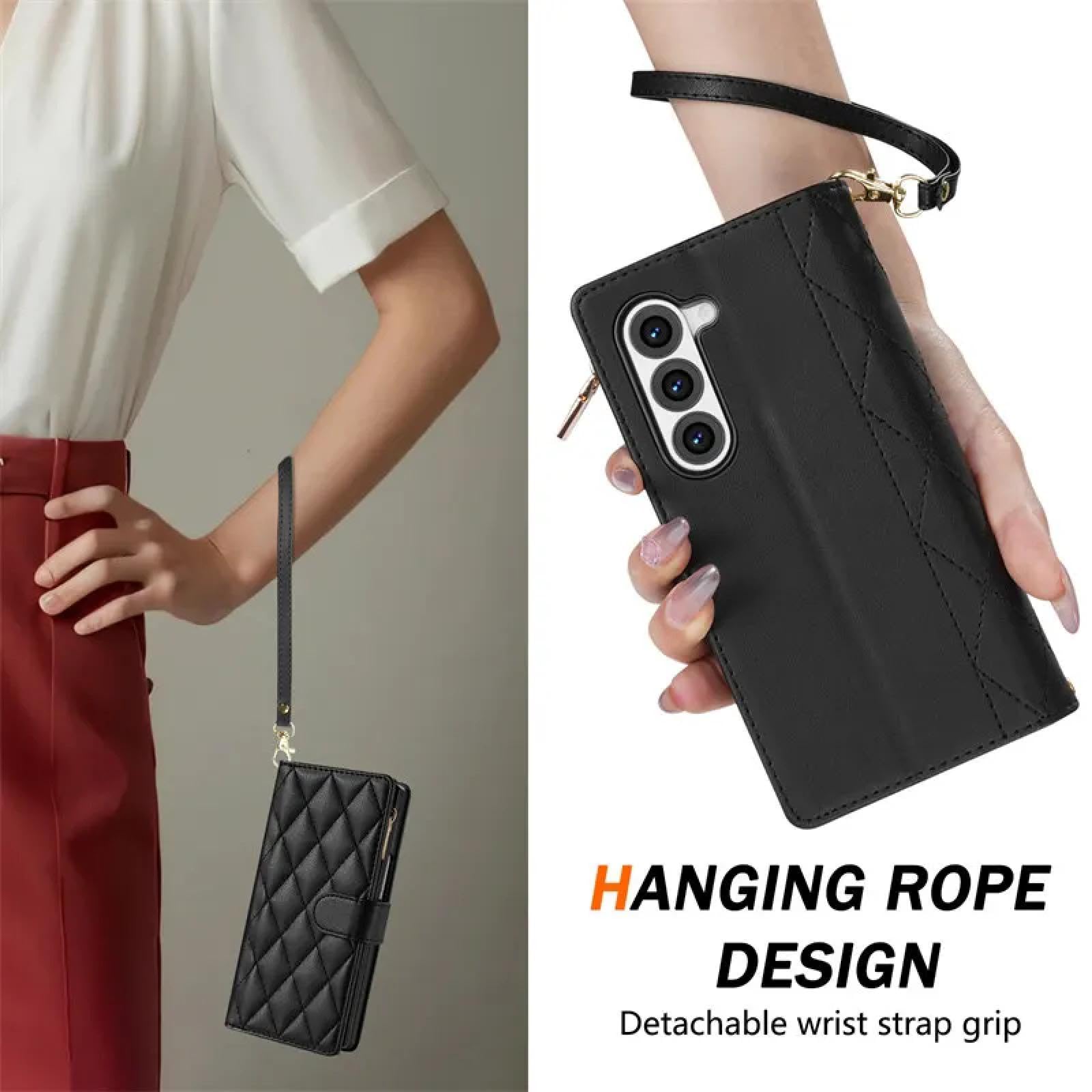 Do Samsung S20 Plus Crossbody Leather Zip Portfel Telefon Etui Smycz Pokrowiec (Do Samsung S20 Plus/Czarny)