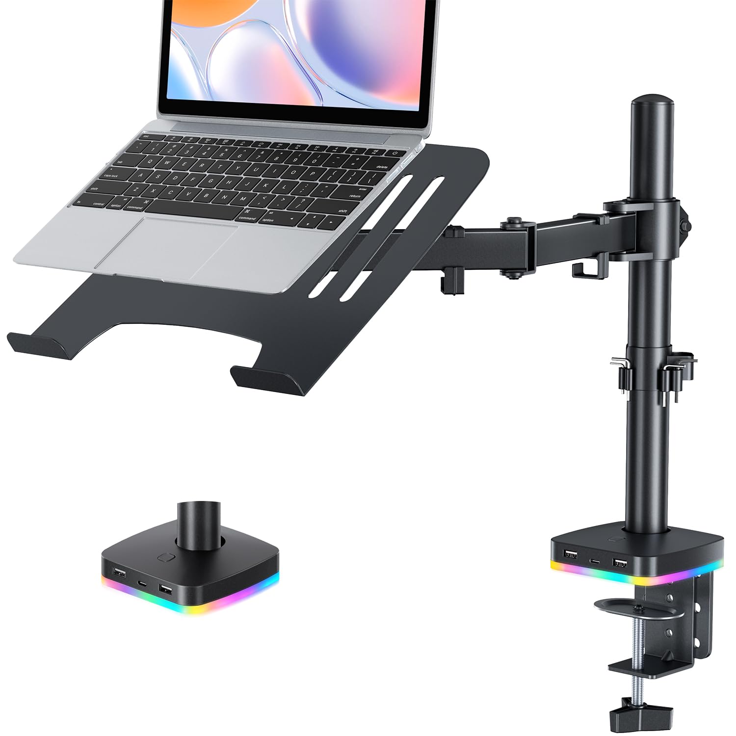 RGB Monitor and Laptop Mount Stand with 3 USB Ports Charging and USB Data Transfer Adjustable laptop stand