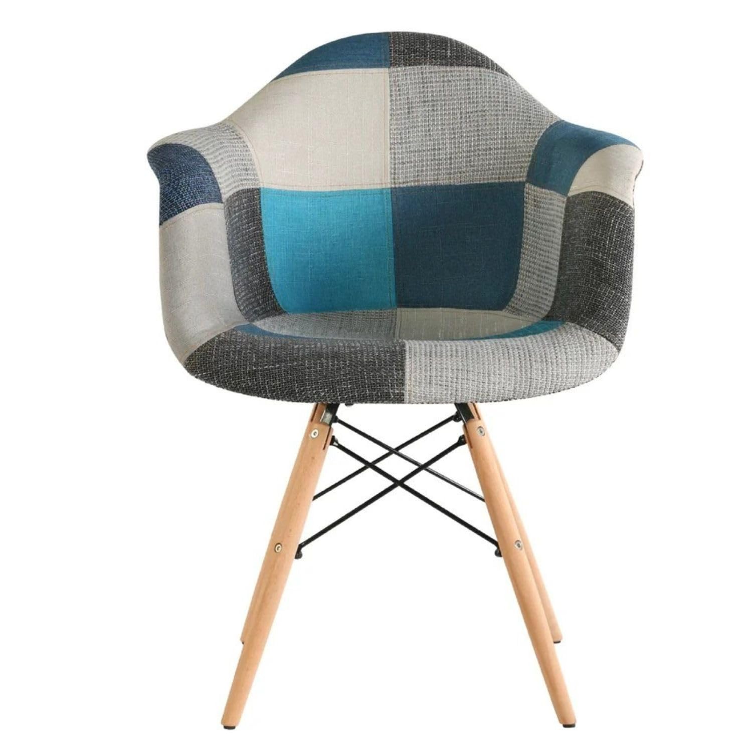 buybuy Poltroncina Serie Picasso in PP con Seduta Imbottita in Spugna Rivestita in Stoffa Stile Patchwork Cucita a Mano, Piedi in Faggio e Metallo, Colori Freddi PIC015