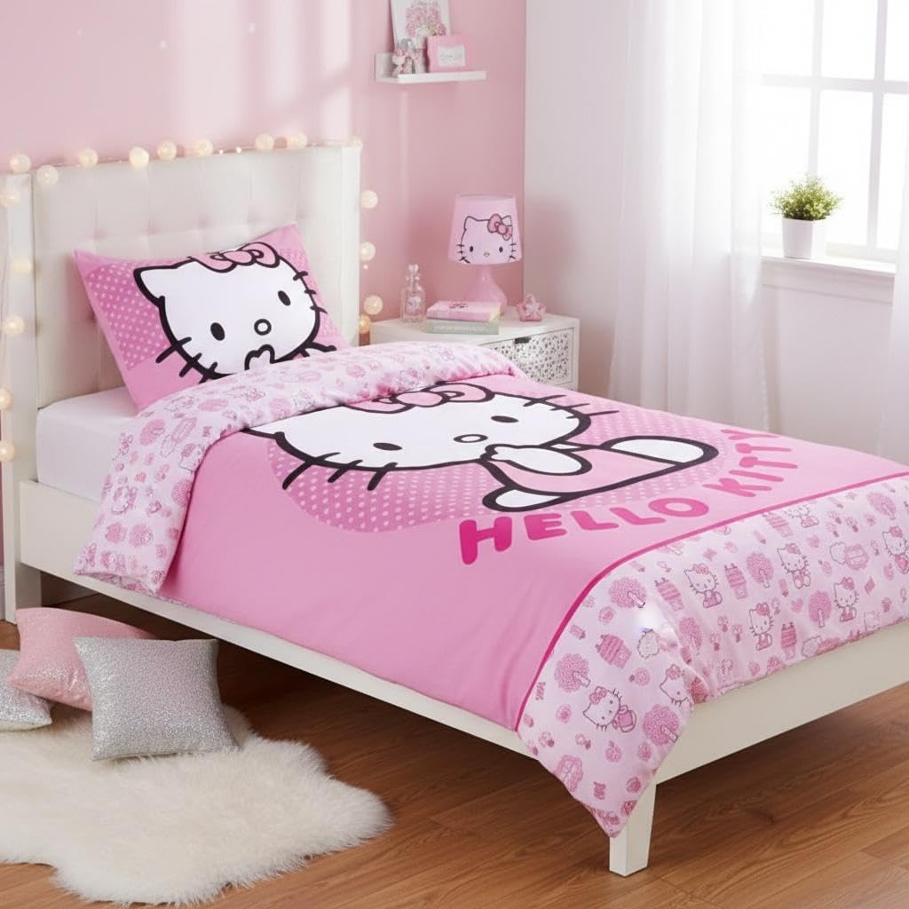 Parure da letto Hello Kitty, copripiumino reversibile 140 x 200 cm, federa 65 x 65 cm (Parure da letto Hello Kitty)