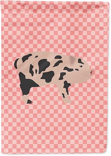 Caroline's Treasures BB7935GF - Bandera de jardín con diseño de cerdo en miniatura, diseño de cuadros rosados, bandera decorativa para patio