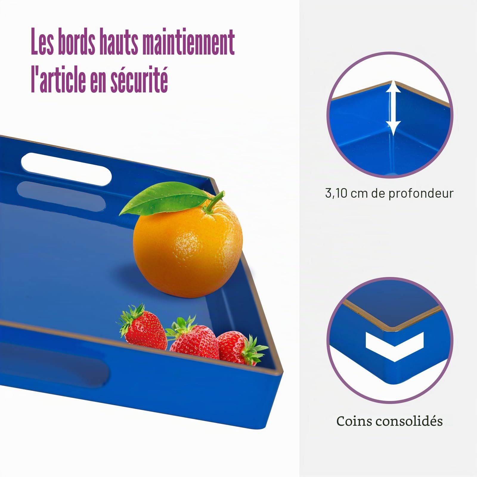Gifturbo Plateau de service décoratif avec poignées, plateau rectangulaire en plastique ottomane pour salon, salle de bain, 40 x 25,9 x 3,5 cm