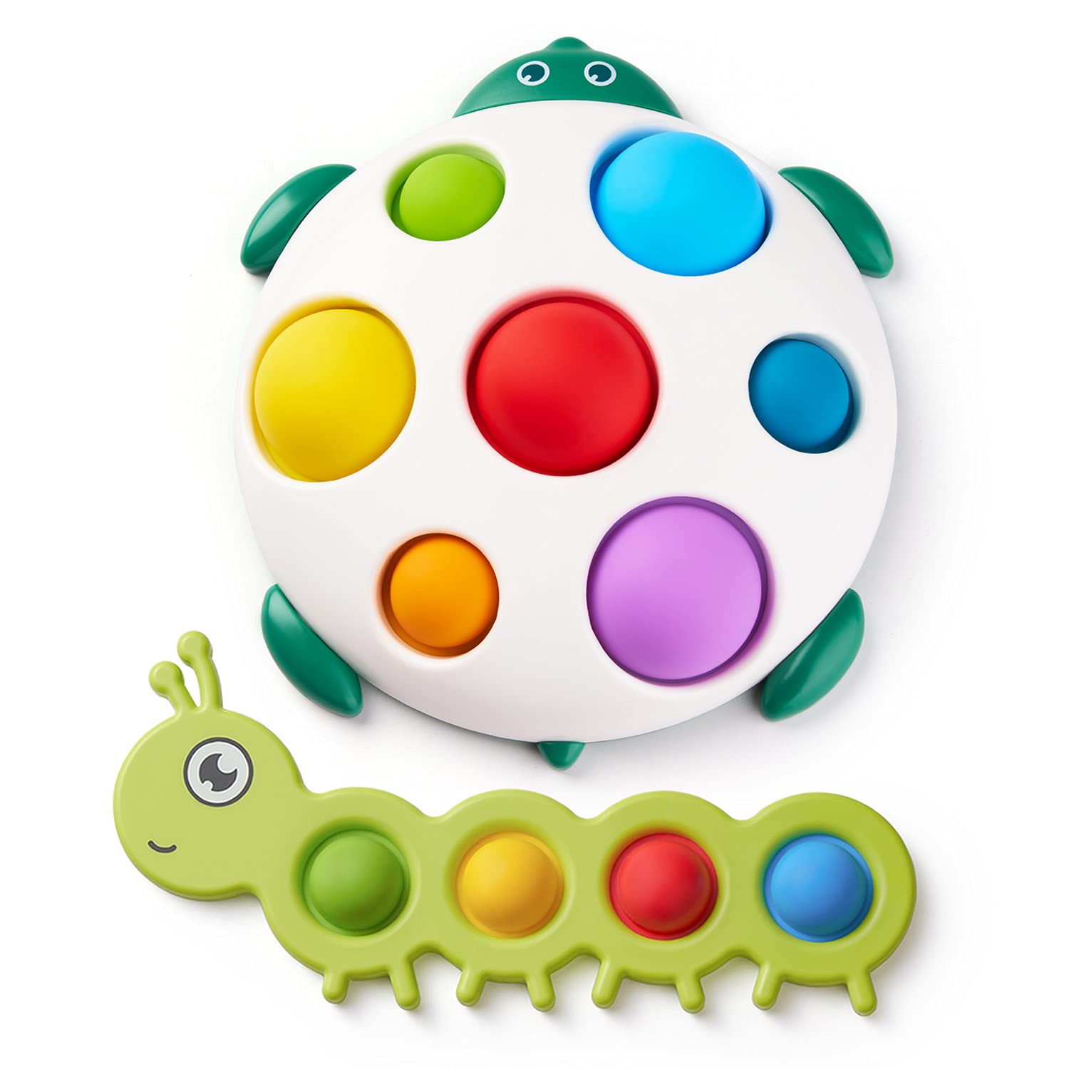 LiKee Fidget Popper Sensory Baby Toys for 10+ Months, Push and Popping Busy Board, Montessori Toys for 1+ Years Old, Airplane Car Travel Toy for Toddlers 1-3 Stress Relief (Turtle)