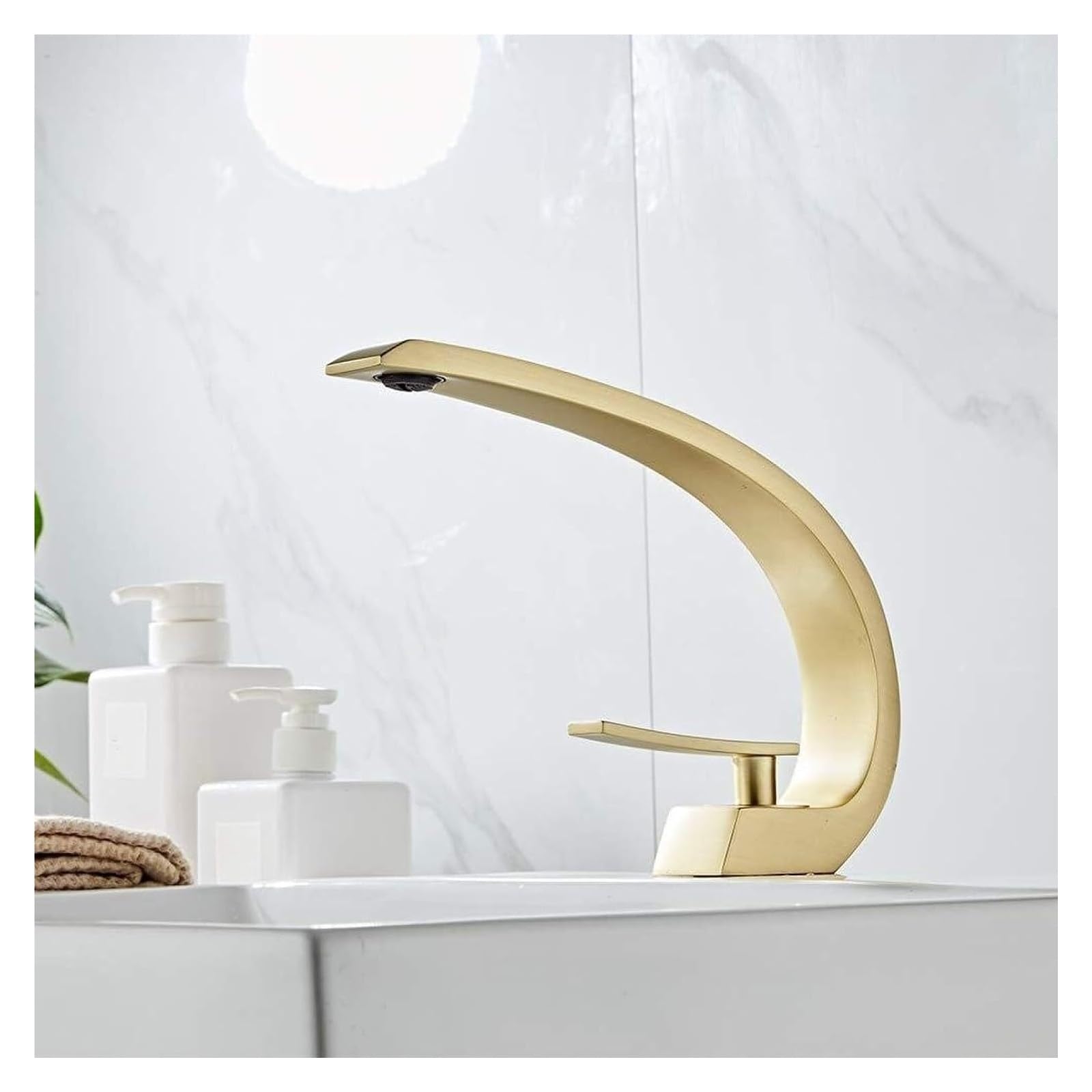 Rubinetto per lavabo in oro spazzolato, miscelatore monocomando, rubinetto per lavabo a cascata, rubinetto per lavabo, rubinetto per lavabo, compatibile con il bagno, rubinetto per bagno cromato