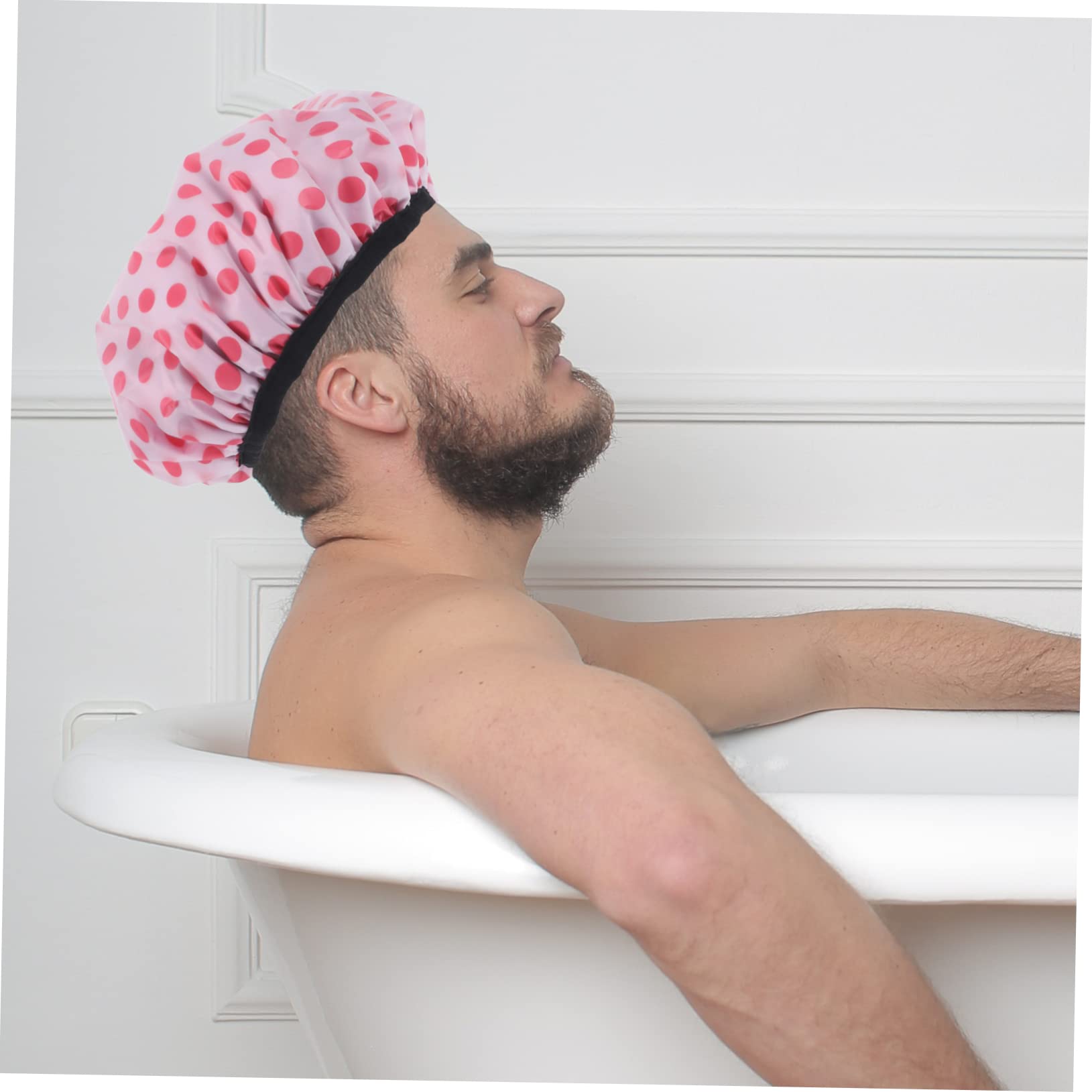 Healvian 6piezas Gorro De Ducha Reutilizable Para Mujer De Satinado Bonnet Para Dormir y Baño Para Cabello Rizado y Diseño Elegante Puntos Negros y Rojos